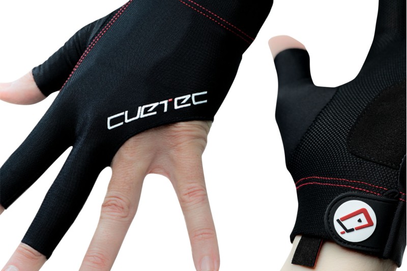 Handschuh, Cuetec Axis, 3-Finger, schwarz-rot, für linke Hand
