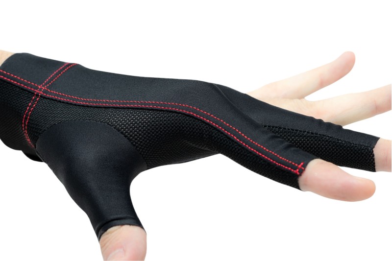 Handschuh, Cuetec Axis, 3-Finger, schwarz-rot, für linke Hand