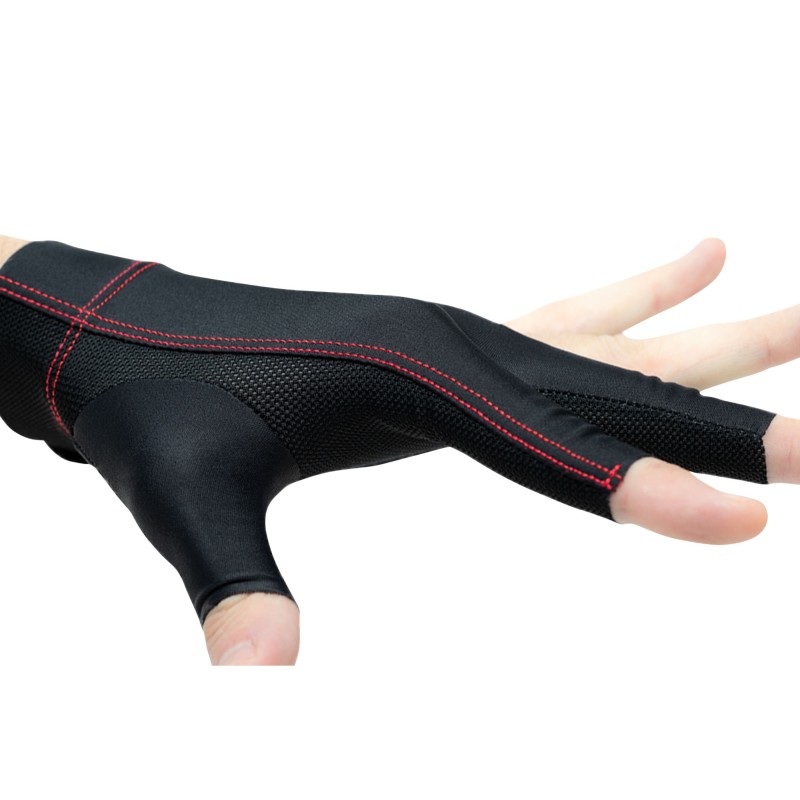 Handschuh, Cuetec Axis, 3-Finger, schwarz-rot, für linke Hand