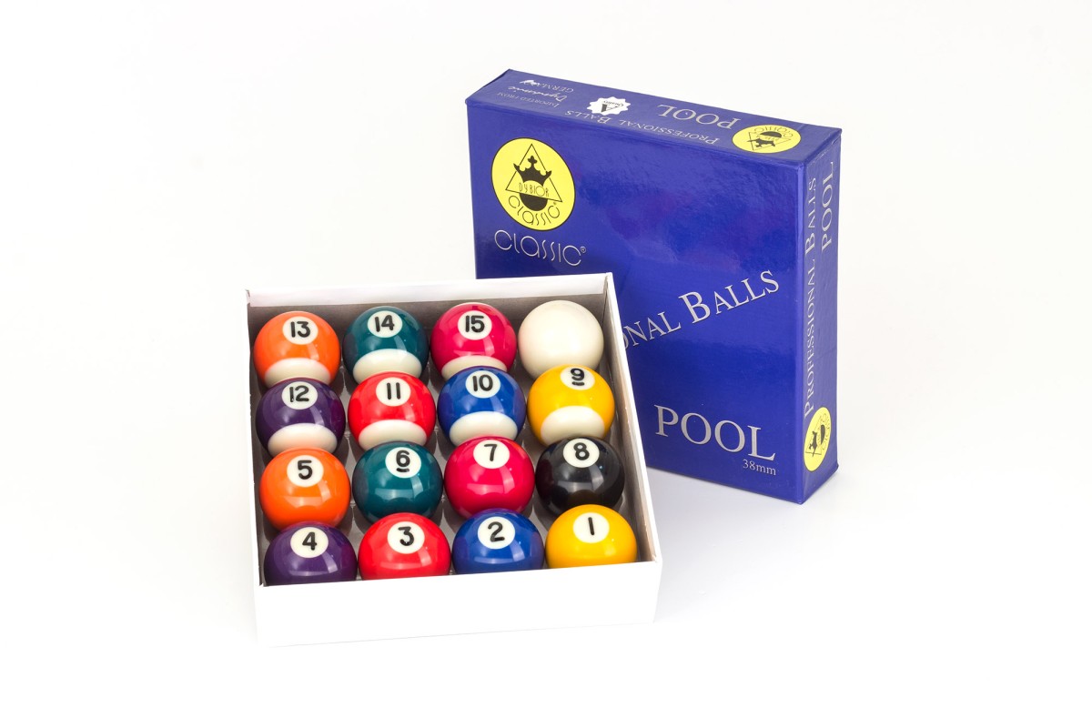 Billardkugelset, Pool, Classic A-Qualität, 38 mm