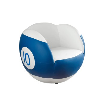 Sessel No. 10, kugelförmig, blau-weiß