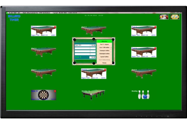 Software Billard Timer für bis zu 24 Tische