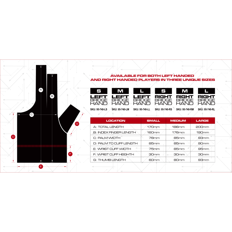 Handschuh, Cuetec Axis, 3-Finger, schwarz-rot, für linke Hand