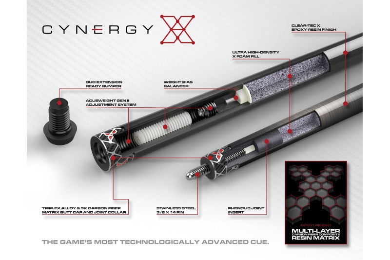 Billardqueue, Pool, Cuetec Cynergy X, RAW UPW, 3/8x14