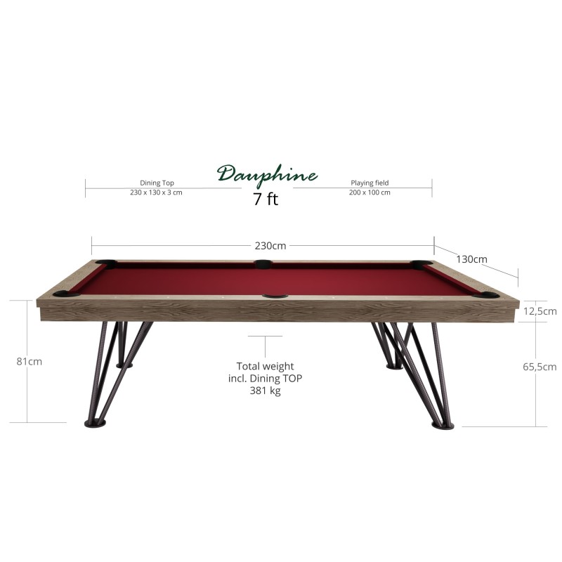 Billardtisch / Esstisch, Pool, Rasson Dauphine, gebeizte Eiche