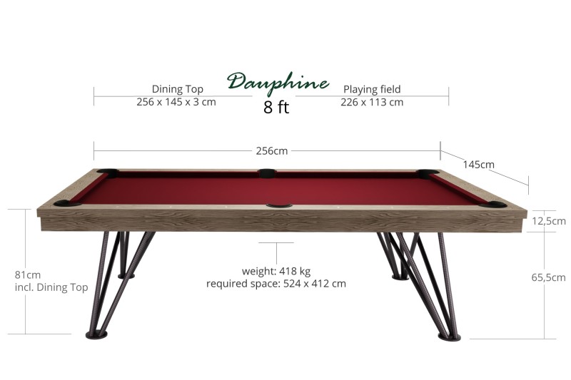 Billardtisch / Esstisch, Pool, Rasson Dauphine, gebeizte Eiche