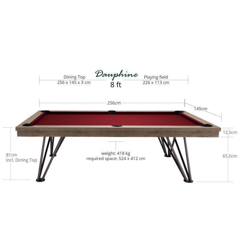 Billardtisch / Esstisch, Pool, Rasson Dauphine, gebeizte Eiche