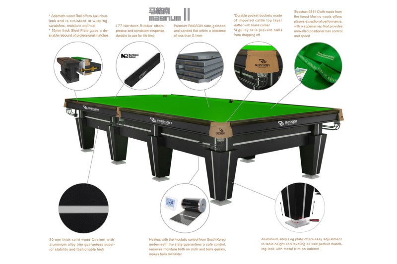 Billardtisch, Snooker, Rasson Magnum II, 12 ft. (Fuß), schwarz