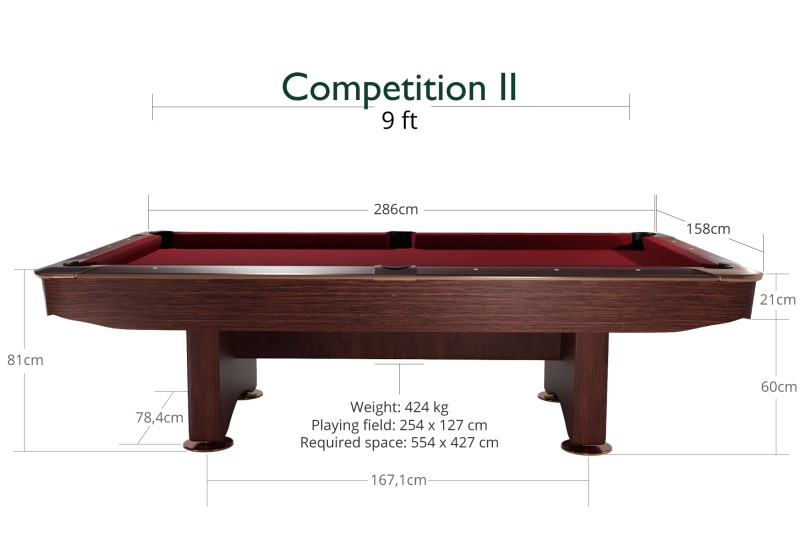 Billardtisch, Pool, Competition II, 9 ft. (Fuß), mahagoni