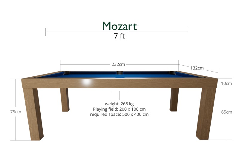 Billardtisch / Esstisch, Pool, Mozart, 7 ft. (Fuß), eiche