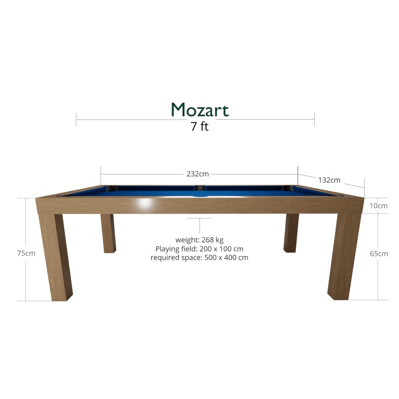 Billardtisch / Esstisch, Pool, Mozart, 7 ft. (Fuß), eiche