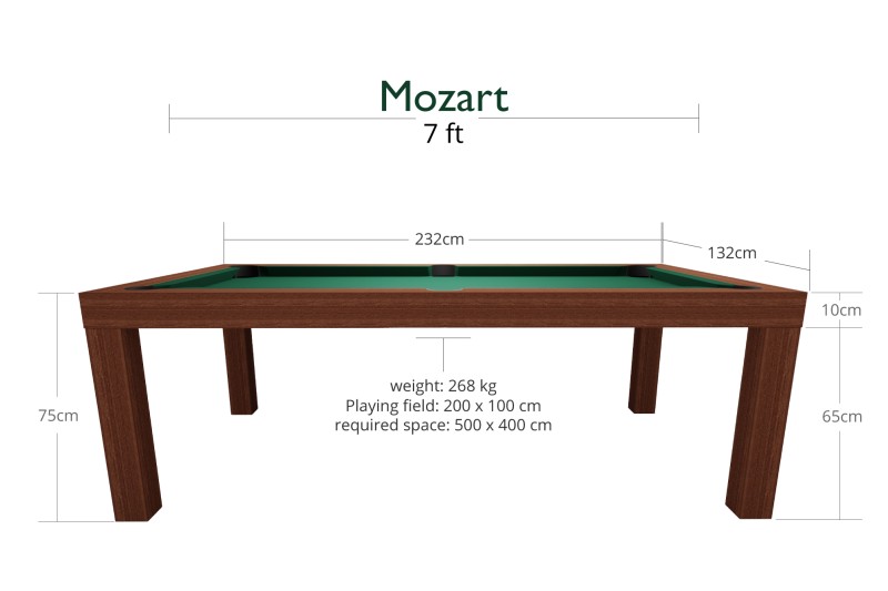 Billardtisch / Esstisch, Pool, Mozart, 7 ft. (Fuß), mahagoni