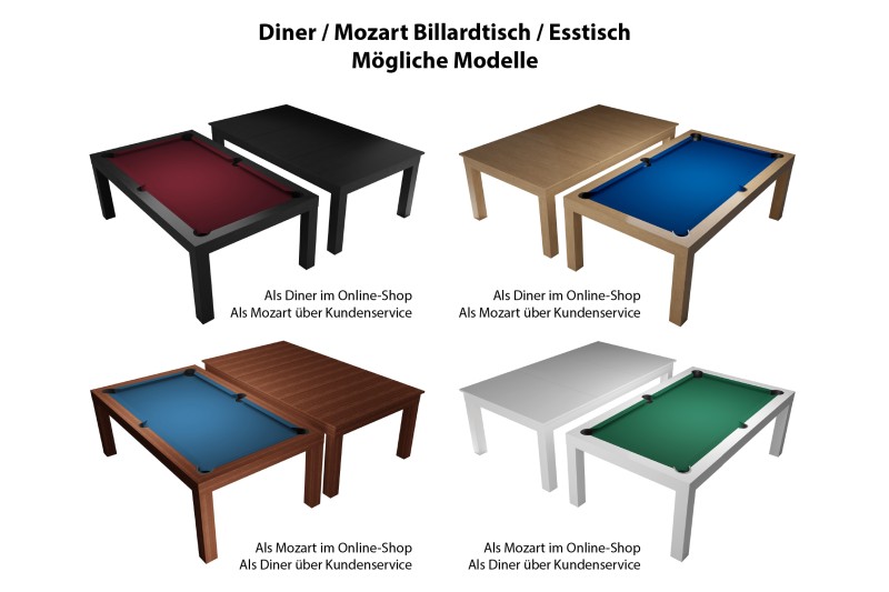 Billardtisch / Esstisch, Pool, Mozart, 7 ft. (Fuß), mahagoni
