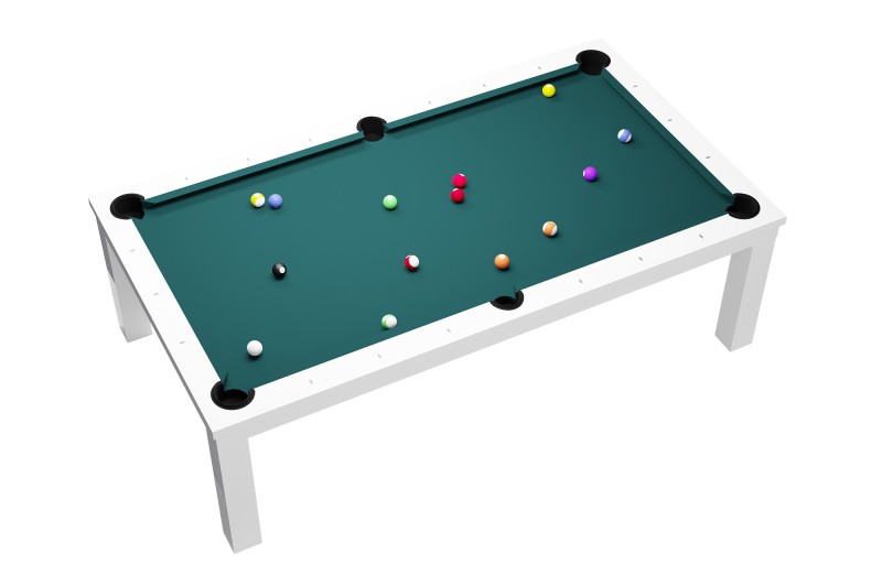 Billardtisch / Esstisch, Pool, Rasson Penelope II, inkl. Abdeckplatte, weiß-glänzend