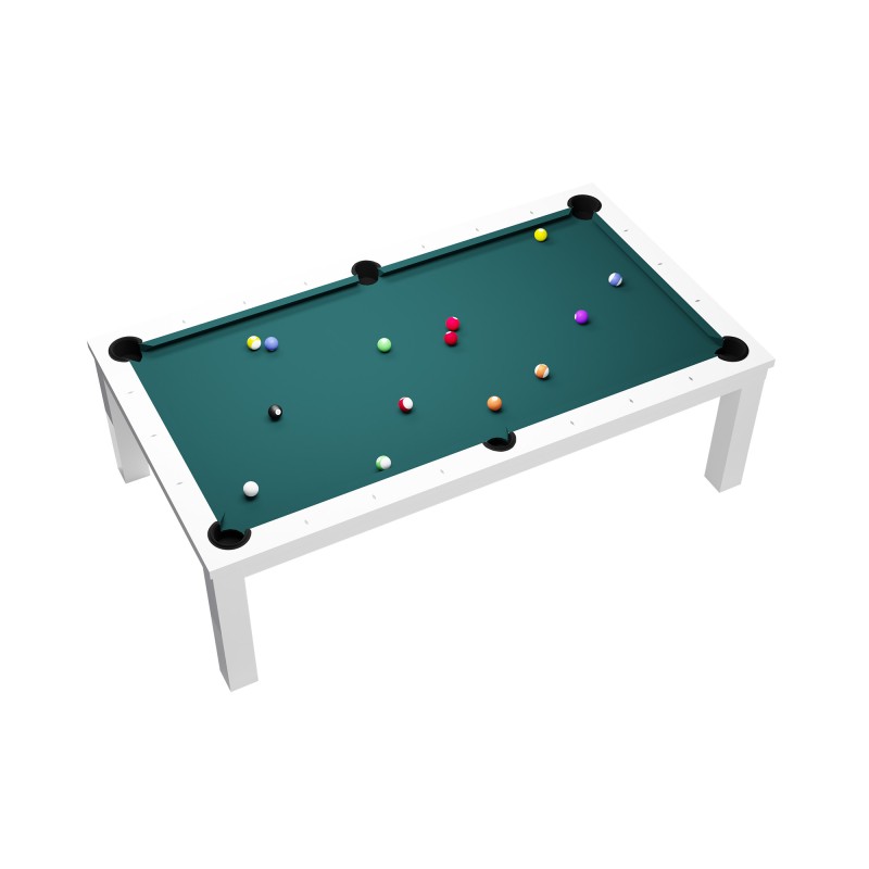 Billardtisch / Esstisch, Pool, Rasson Penelope II, inkl. Abdeckplatte, weiß-glänzend